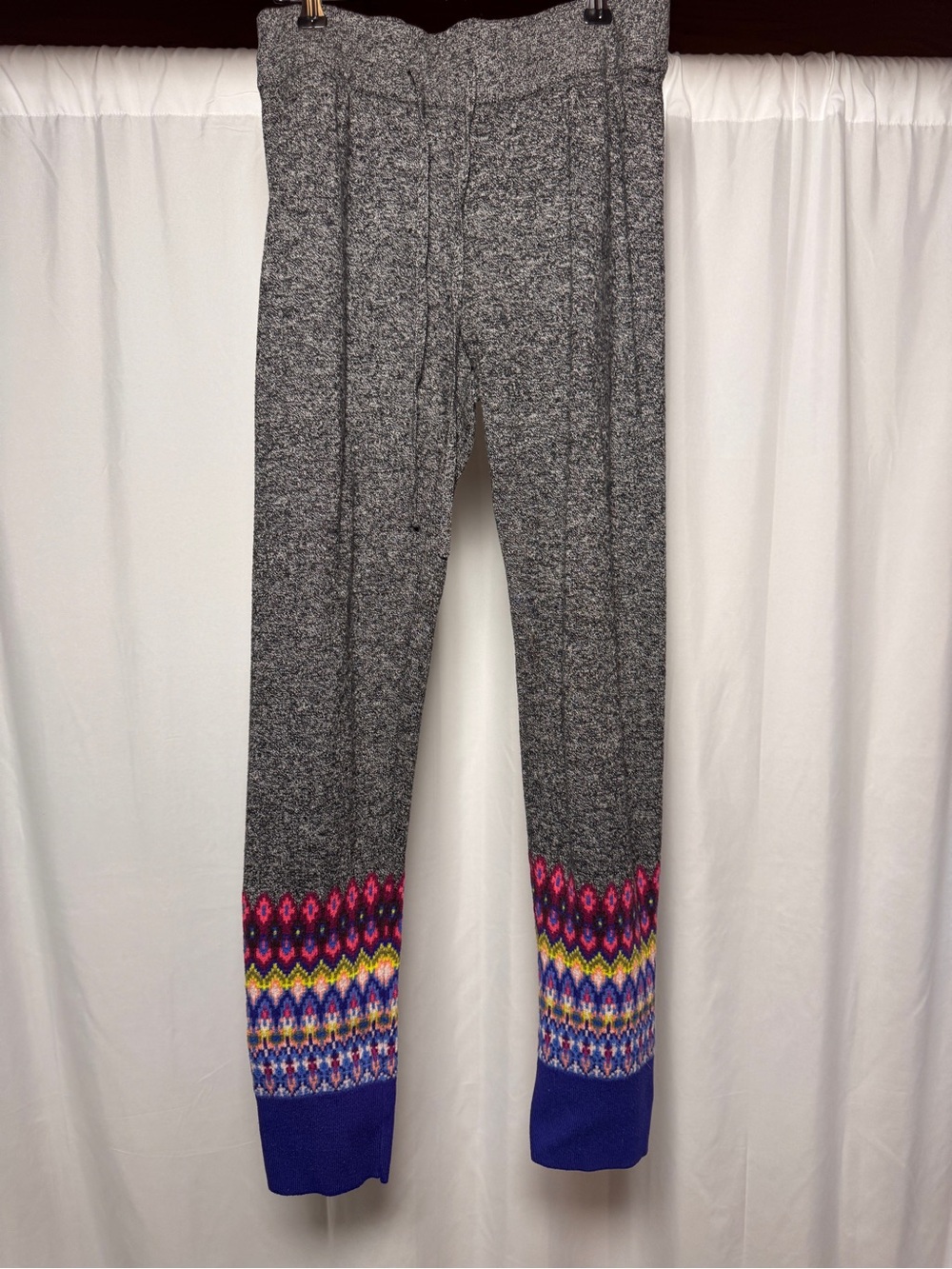 Cozy Gray Knit Pajama Pants with Colorful Fair Isle Ankles